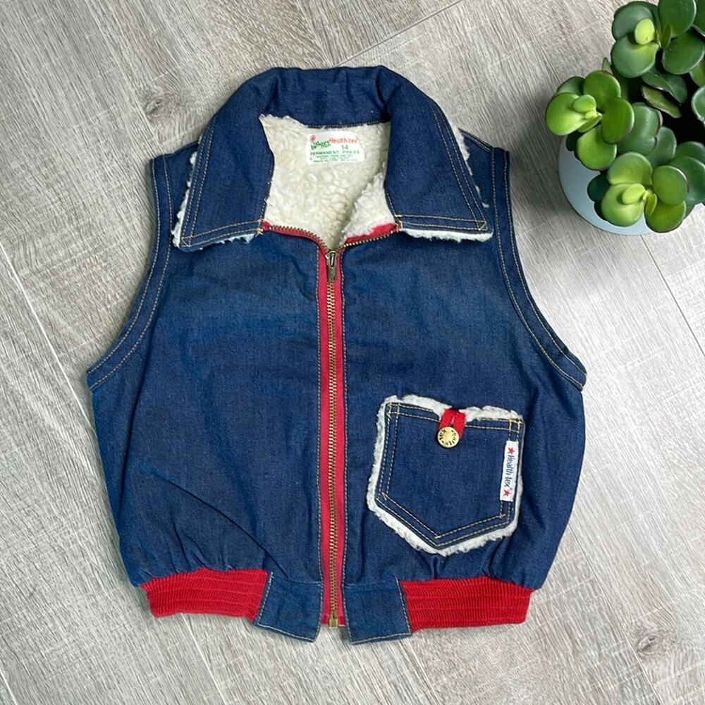 Health Tex Vintage Denim Fleece Lined Zip Up Vest Kids Size 14